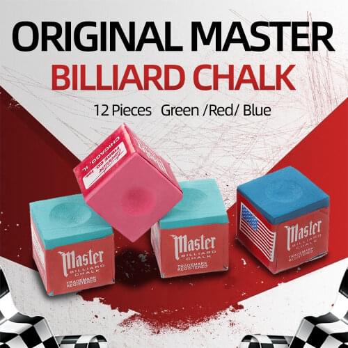 Original MASTER Billiard Chalk Oil Dry Chalk Pool Cue Chalk 12 Pieces Snooker Cue Black 8 Green Red Blue Prefessional Chalk