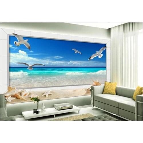 Custom photo wallpaper 3d mural wallpaper for walls 3 d Fantasy beach 3D seaside seagull living room TV background wall paper