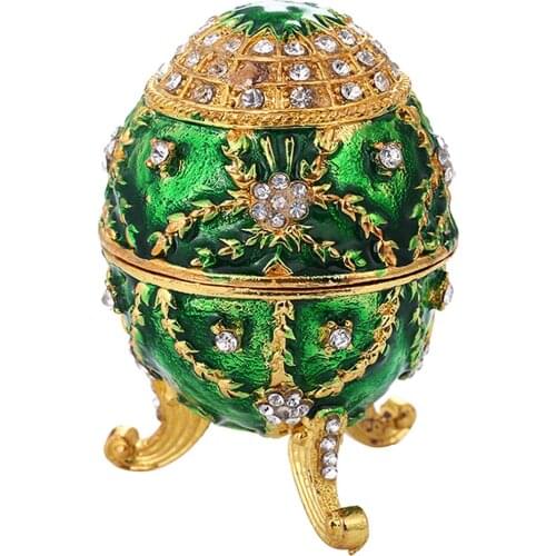 Crystal Green Faberge Easter Egg Russian Royal Jewellery Box Case