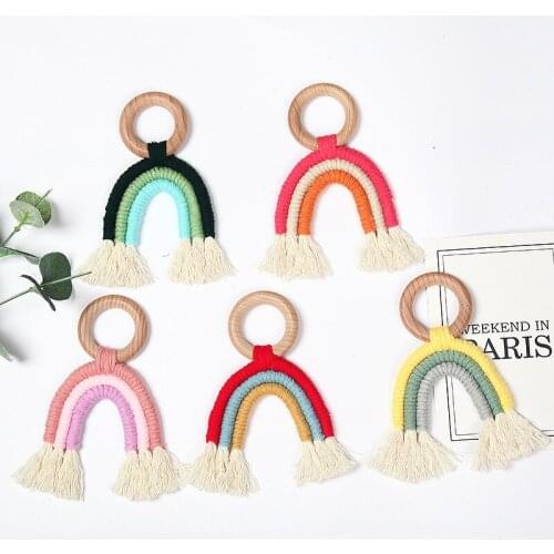 Rainbow ornaments baby room woven small tapestries children room decoration pendants wooden crafts wall ornaments