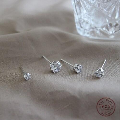HI MAN 925 Sterling Silver Fashion Simple Single Zircon Stud Earrings Women Simple Wild Birthday Gift Jewelry