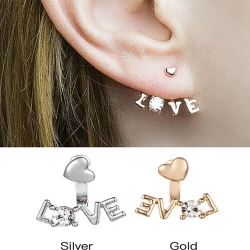 Shuangshuo Quality Personality Earrings Crystal Letter LOVE Elegant Ear-Jackets Temperament Earring Prevent Allergy Ins Style