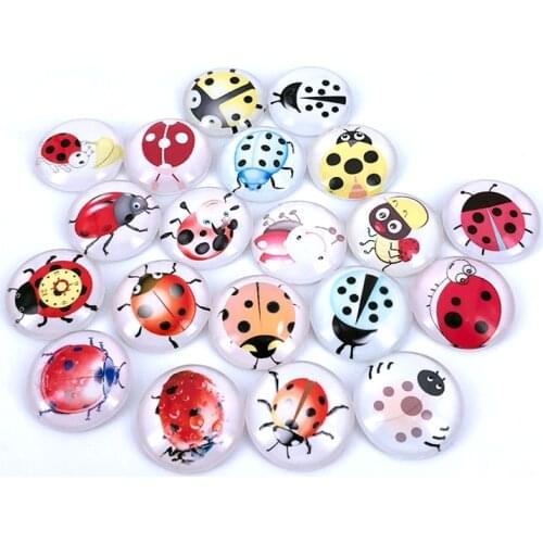 40pcs/lot 10mm 12mm 14mm 16mm Round Ladybug Photo Pattern Glass Cabochon for DIY Jewelry Making Findings & Components T032
