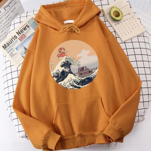 Ponyo Japan Anime Cute Print Men Sweatshirts Hip Hop Harajuku Hooded Autumn Loose Streetwear Fleece Funny Casual Male Hoodies