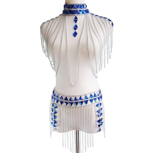 Tassel Chain Tops Bra Shoulder Necklace Bikini Wear Chain Mini Dress Nightclub Party Festival Wear Burning Belly Waist Belt