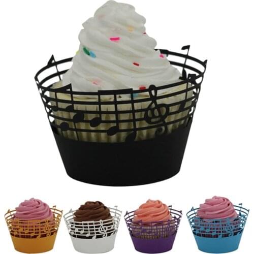 Laser Cut Delicate Carved Music Notes Cupcake Wrappers Beautiful Cup Cake Topper for Birthday Wedding Reception Party Supplies
