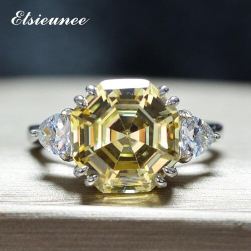 Solid 925 Sterling Silver 12MM Octagonal Pagoda Cut 13CT Citrine Aquamarine Simulate Moissanite Gemstone Ring Women Fine Jewelry
