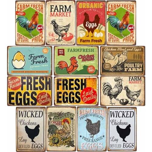 Farm Fresh Egg Vintage Metal Tin Sign Retro Plaque Farmhouse Decor Farm House Decoration Wall Poster 20x30 cm