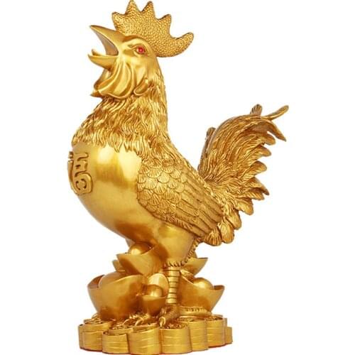 WSHYUFEI GOLDEN CHICKEN DECORATION GOLD PLATING LUCKY COCK RESIN STATUE LIVING ROOM TV CABINET FIGURINES CHINESE DECORATIONS