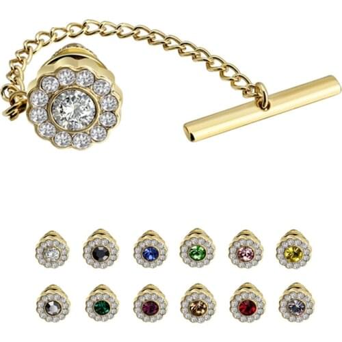 HAWSON New Mens Tie Tacks with Chain--12 Colors Available Flowers Pattern Tie Tacks/Pin for Men Best Wedding Gifts