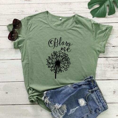 Blow Me Dandelion T-shirt Cute Women Graphic Gardening Tee Top Vintage Summer Short Sleeve Flower Cotton Tshirt Drop Shipping