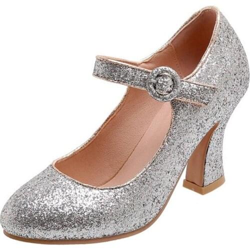 2020 Glitter High Heels Shoes Women Fashion Ankle Strap Platform Shoes Women Pumps Comfortable Women Heels