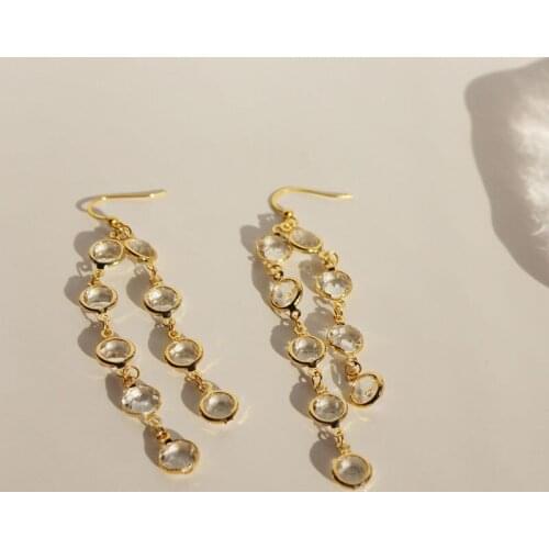 GSOLD New Trendy Long Tassel Earring Simple Metal Asymmetric Clear Glass Earring Women Creative Party Jewelry Accessories