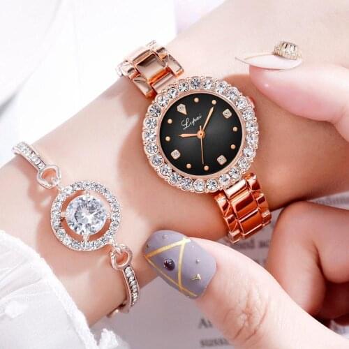 Lvpai Brand 2 Pcs Set Fashion Rose Gold Wristwatch Luxury Women Bracelet Watches Casual Stylish Female Gift Clock Zegarek Damski