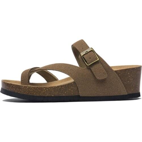 Fashion Wedge Cork Slippers Women 2021 New Summer Beach Trifle Casual Cross Buckle Med Heel Outside Slide Shoes White Black Pink