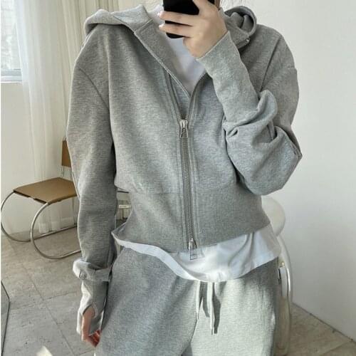 2021 New Women Fashion Loose Solid Color Hooded Collar Long Sleeve Zipper Patchwork Cardigan Sweater Spring Autumn X379