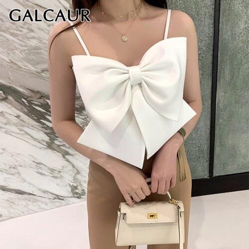 GALCAUR Sexy Bowknot Vest For Women Square Collar Sling Sleeveless Summer Short Vests Female Korean Fashion Clothes 2020 Tide