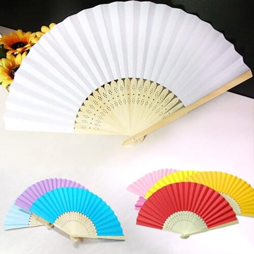 1Pcs White Paper Hand Fan DIY Blank Folding Fan Vintage Chinese Style Solid Color Dance Wedding Party Bamboo Folding Fans Art
