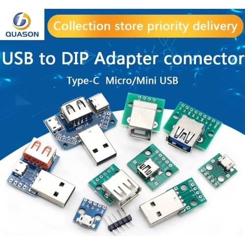 1PCS USB Male Connector / MINI MICRO USB to DIP Adapter female connector 2.54 Connector B Type-C USB2.0 3.0 Female PCB Converter