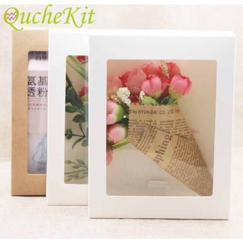 10 Pcs DIY Vintage Color Kraft Paper Gift Box With Clear PVC Window Candy Box Christmas Birthday Wedding Gift Packaging Box