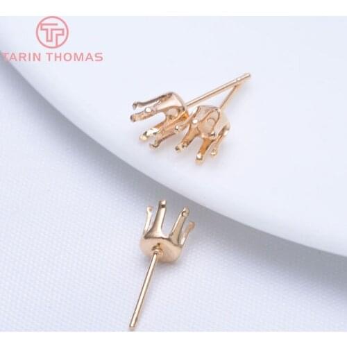 10PCS Fit 4MM Beads 24K Champagne Gold Color Brass Round Claw Stud Earrings Pins High Quality Diy Jewelry Accessories