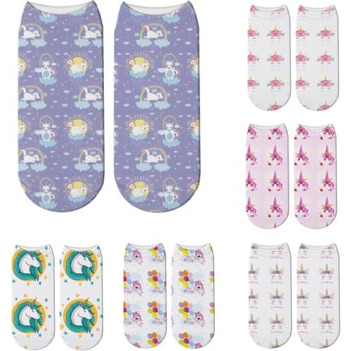 2020 Cute Unicorn Short Socks For Women Cartoon Animal Unicorn 3D Printing Ankle Socks Art Socks For Girls Famale
