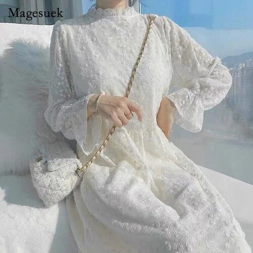 2021 Fairy Autumn Pure Color Ladies Long Dress Sweet Salt Gentle Woman Dress Light Luxury Nine-point Sleeve Woman Dresses 15988