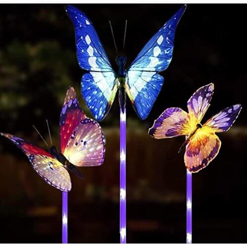 3pcs Garden Solar Lights Outdoor Solar Butterfly Lights Color Changing LED Stake Light With Waterproof Fiber Decorative Lights