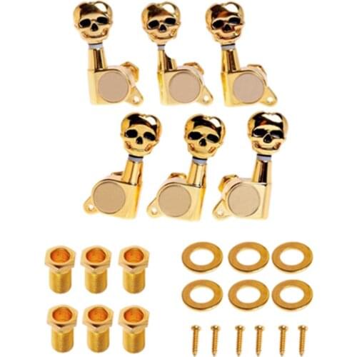 3R+3L Set Guitar Tuning Pegs Skull Button Keys Machine Heads Tuners