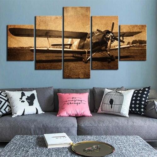 5 Panels Retro Aircraft Airplane Poster Canvas Painting Picture Wall Art HD Print Home Decor for Living Room