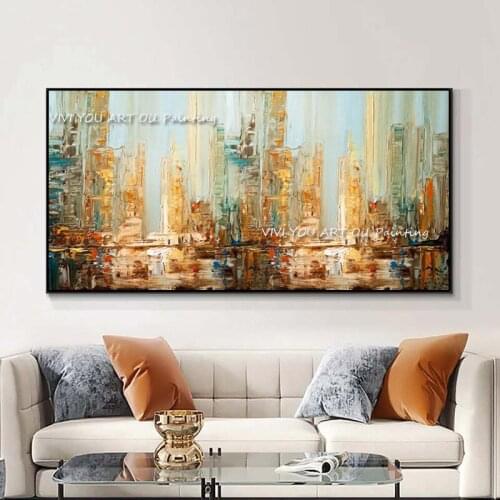 High Quality Handmade Orange Modern City View Abstract Painting Modern Art Picture For Living Room Modern Canvas Art