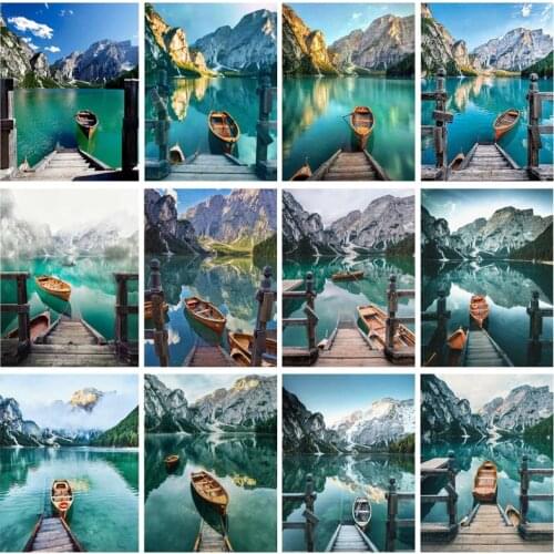 Diamond Embroidery Landscape Cross Stitch Diamond Painting Mountain Rhinestone Art Ship Scenery Mosaic Kits Home Decor