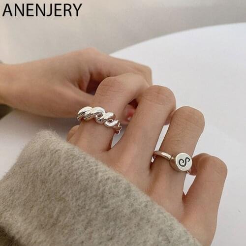 ANENJERY Handmade 925 Sterling Silver Twist Open Rings for Women Men Couple Ring Set Wholesale S-R1002
