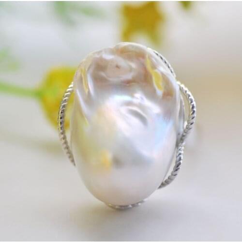P7442 25mm White Baroque Reborn Keshi Pearl Ring