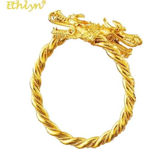 Ethlyn Gold Color Fashion Punk Dragon Cuff Bracelet for Women Men Bangles Cool Bracelets Men Wristband Jewelry Gifts B199