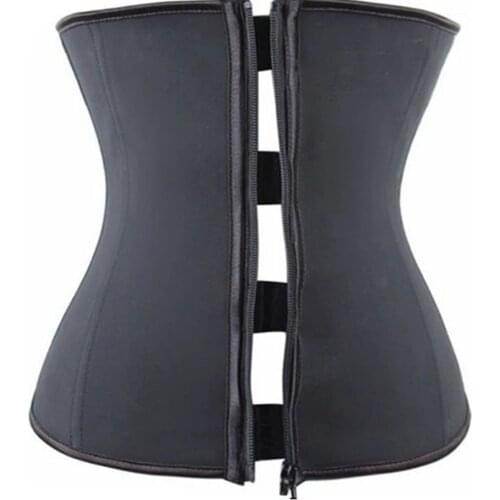 Black Rubber Waist Trainer Body Shaper With Zipper Female Black Corset Slimming Belt Sports Fitness Corset Minceur