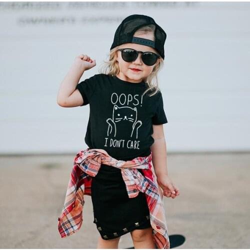 Oops I Don't Care Cute Cat Print Kids Girls T Shirt Boys Funny Shirt Summer Unisex Children Casual Short Sleeve Tees Shirts Tops