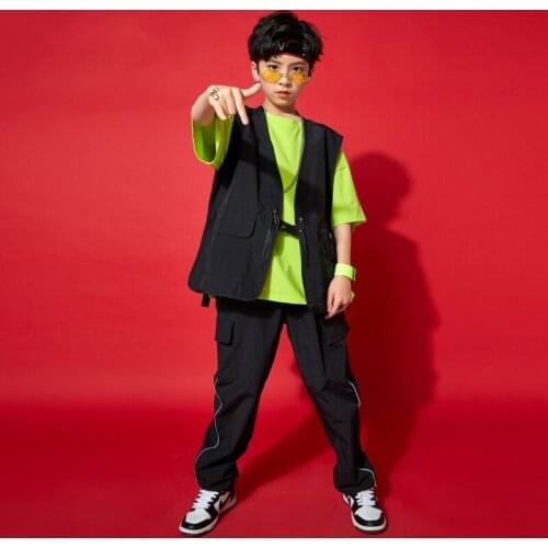 Children Hip Hop Clothing Black Vest Pants Casual Overalls Street Dance Wear Jazz Performance Clothes Hip Hop Kids Wear DN8430