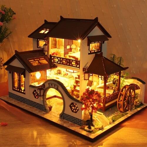 DIY Wooden Dollhouse Miniatures Casa Kit Furniture Chinese Ancient Town Model Villa Doll House Assembled Toys for Adults Gifts