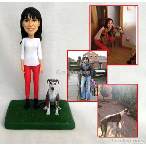 Ooak Custom polymer clay Figurine doll gift to girlfriend with her pet miniature birthday valentines gift graduation gifts idea