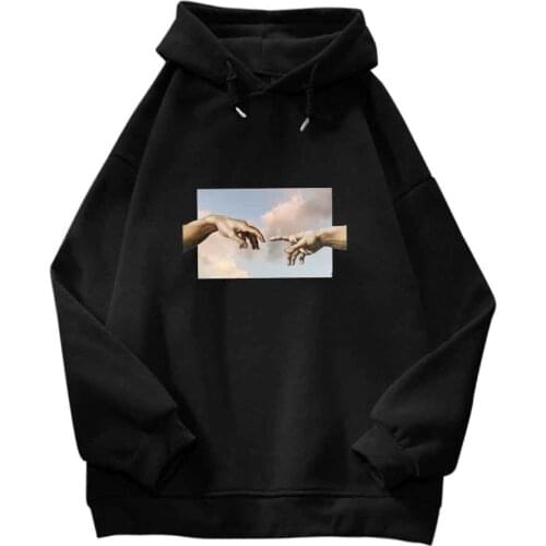 Hand Gesture Black Hoodie Jacket Hoodies Aesthetic Vintage Pullover Sweatshirt Oversized Hip Hop Streetwear Harajuku Long Sleeve