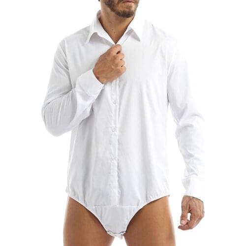 IEFiEL Mens Male Turn-down Collar Hemd-Body Costumes Button Down Casual Business Bodysuit Shirt Tops for Evening Clubwear