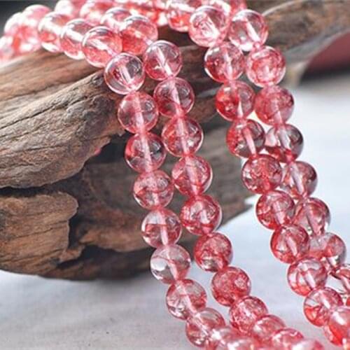 Joanlyn Grade A Natural Clear Quartz Crackle Beads Red Color 6mm-14mm Smooth Polished Round 15 Inch Strand CQ22B