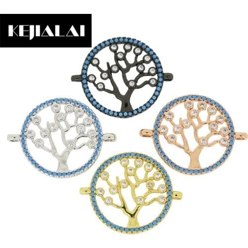 KEJIALAI Tree of Life Charm Connector Pendants for DIY Jewelry Making Colorful Rhinestone Cubic Zirconia Simple Style Sweet Girl