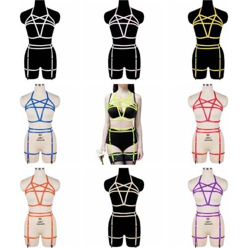 Pentagram Accessories Harness Belt Full Body Bondage 2 piece Erotic Lingerie Set Stocking Garters Belt Dress Dance Rave Goth