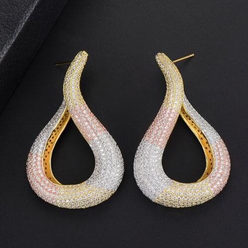 LARRAURI African Nigerian Bridal Wedding Engagement Jewelry Luxury Drop Hollow Big Earrings Cubic Zirconia Drop Dangle Earrings