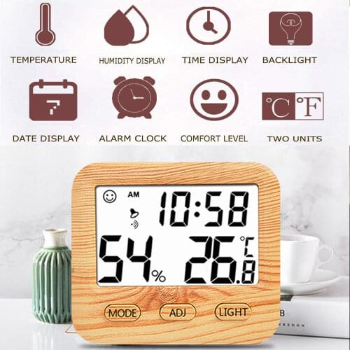 Multifunctional Digital Alarm Clock With Mute Temperature Dual Display Desktop Watch Clock Electronic Alarm Clock Wood Color