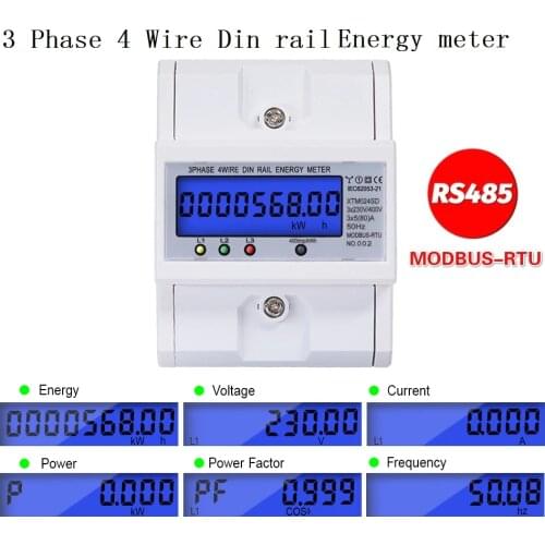 Multifunctional RS485 Modbus 3 Phase 4 Wire Electronic Wattmeter Power Consumption Energy Meter 5-80A 380V AC 50/60Hz Backlight