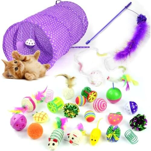 Cat Toys Set 24PCS Funny Cat Stick Bell Ball Feather Channel Toy Creative Kitten Interactive Cats Play Toy Stick Mouse Supplies
