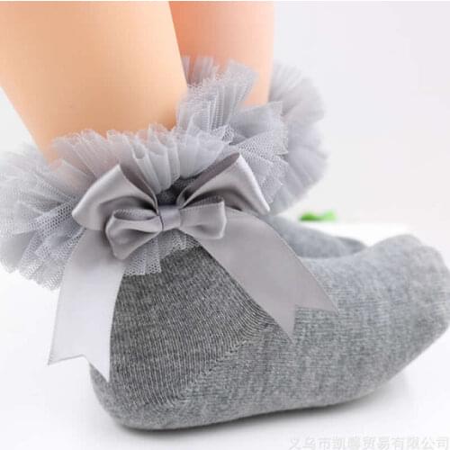 Newborn baby socks Comfortable princess baby lace socks Combed cotton girls Baby Bowknot Infant Ruffled Knitting Socks